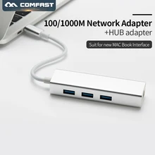 Comfast концентратор USB Type C 10/100/1000 Gigabit Ethernet адаптер USB C 3,1 Для RJ45 Gigabit Ethernet LAN Сетевой кабель USB 3,0 драйвер