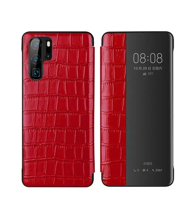 Чехол для huawei P30 из натуральной кожи крокодила магнитные с рисунком чехол для телефона для huawei P30 pro откидной Чехол-кошелек с умным окном - Цвет: Красный