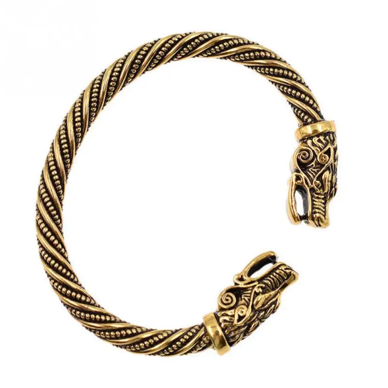 Antique Gold 1 шт. девушки браслет с волчьей головой индейца модные ювелирные аксессуары мужской браслет, Викинг запонки Браслеты для женские браслеты - Окраска металла: Antique Gold