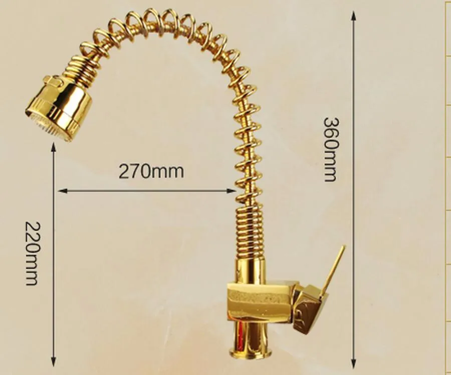 Бесплатная доставка выдвижной кухонный кран золотой Латунный горячий и холодный водопроводный смеситель для раковины Смеситель для