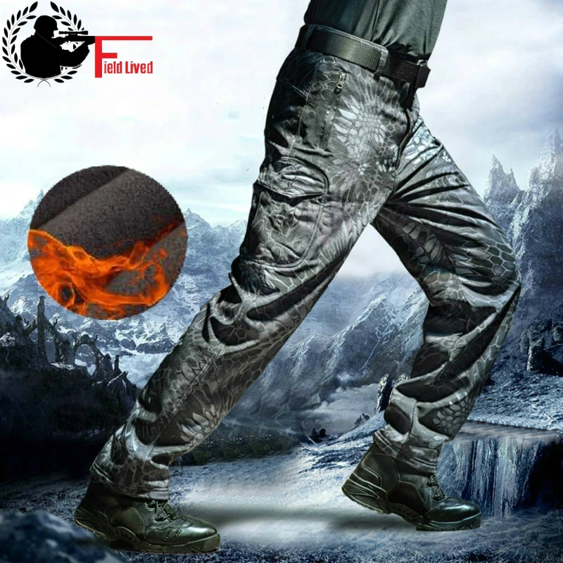 

2019 Thermal soft shell pants waterproof windproof pants warm trousers men Plus Velve thick camouflage winter tactical pant male
