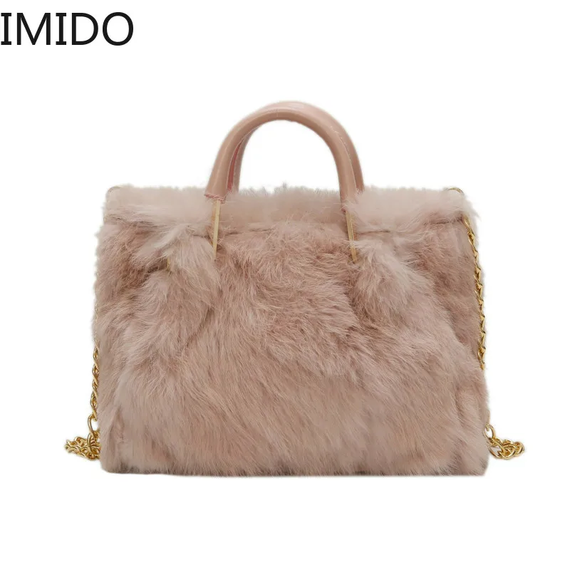 

European Fashion Lady Big Tote Bag 2019 Winter New High Quality Soft Plush Women's Designer Handbag Chain Shoulder Messenger Bag