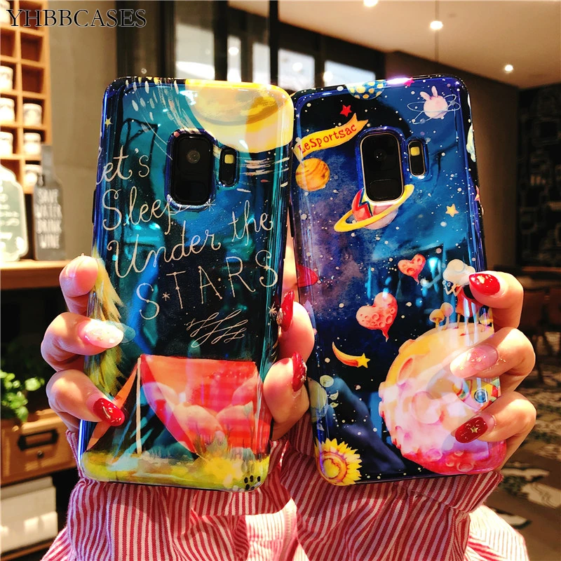 

YHBBCASES Blu-ray Case For Samsung Galaxy S10 Plus S8 S9 Cases Cartoon Starry Sky Outer Space Soft Cover For Samsung Note 10 8 9