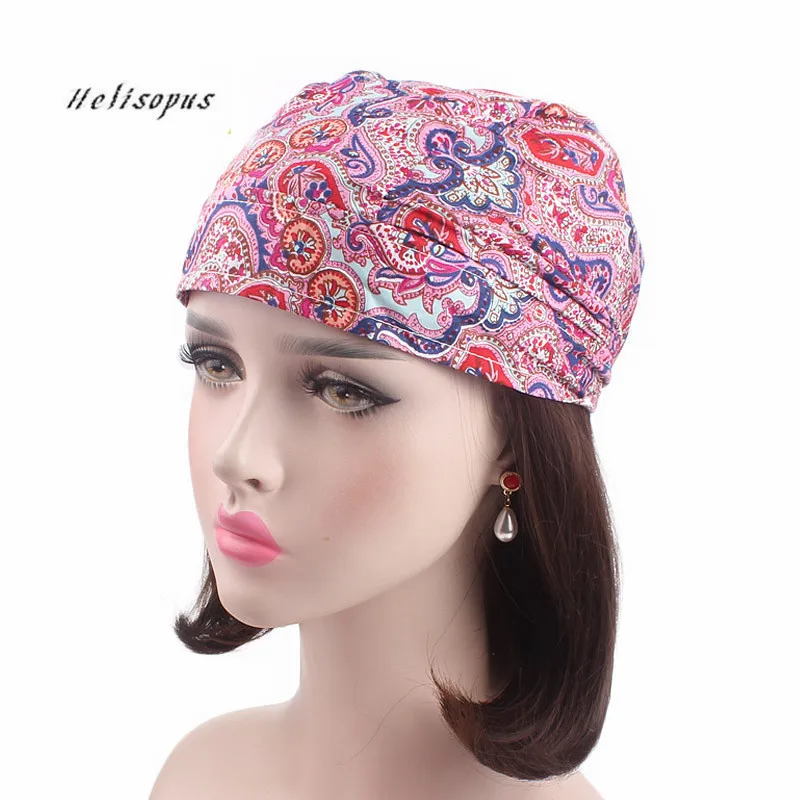 

Helisopus New Cotton Head Wrap Women Printed Chemo Cap Scarf Bohemian Style Summer Hat Soft Bandanas Fashion Headwear