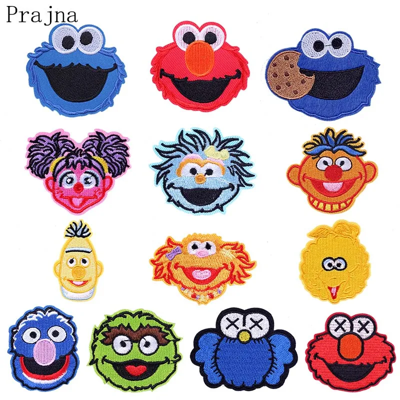 

Prajna Cute Cartoon Sesame Street Patch ELMO COOKIE MONSTER Anime Ironing Patches Cheap Embroidered Patches For Kids Clothes DIY