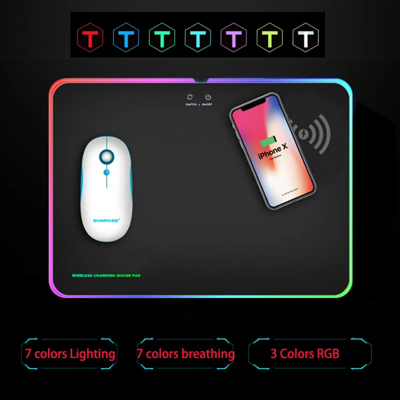 Kopen LED RGB Draadloze Oplader Mousepad 10W Voor QI Stardand Gaming Optics Muis Mat Bureau Computer Notebook Laptop Anti  Slip