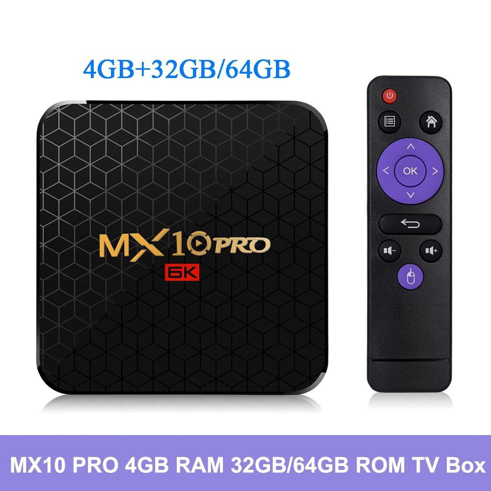 

MX10 PRO Android TV Box 4GB+32GB/64GB Smart Android 9.0 Set Top Box 2.4G WiFi Allwinner H6 UHD 4K USB3.0 H.265 VP9 Media Player