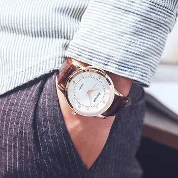 

Fashion Leather Lover's Watches Simple Elegant Para Watch Brown Waterproof Couple Watches Gifts For Men/Women Clock Pareja Pair