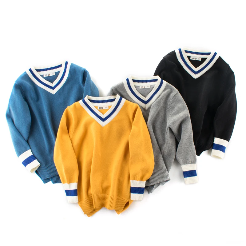 2021 Spring Autumn Kids New Casual Knitted Sweaters Children's Preppy V