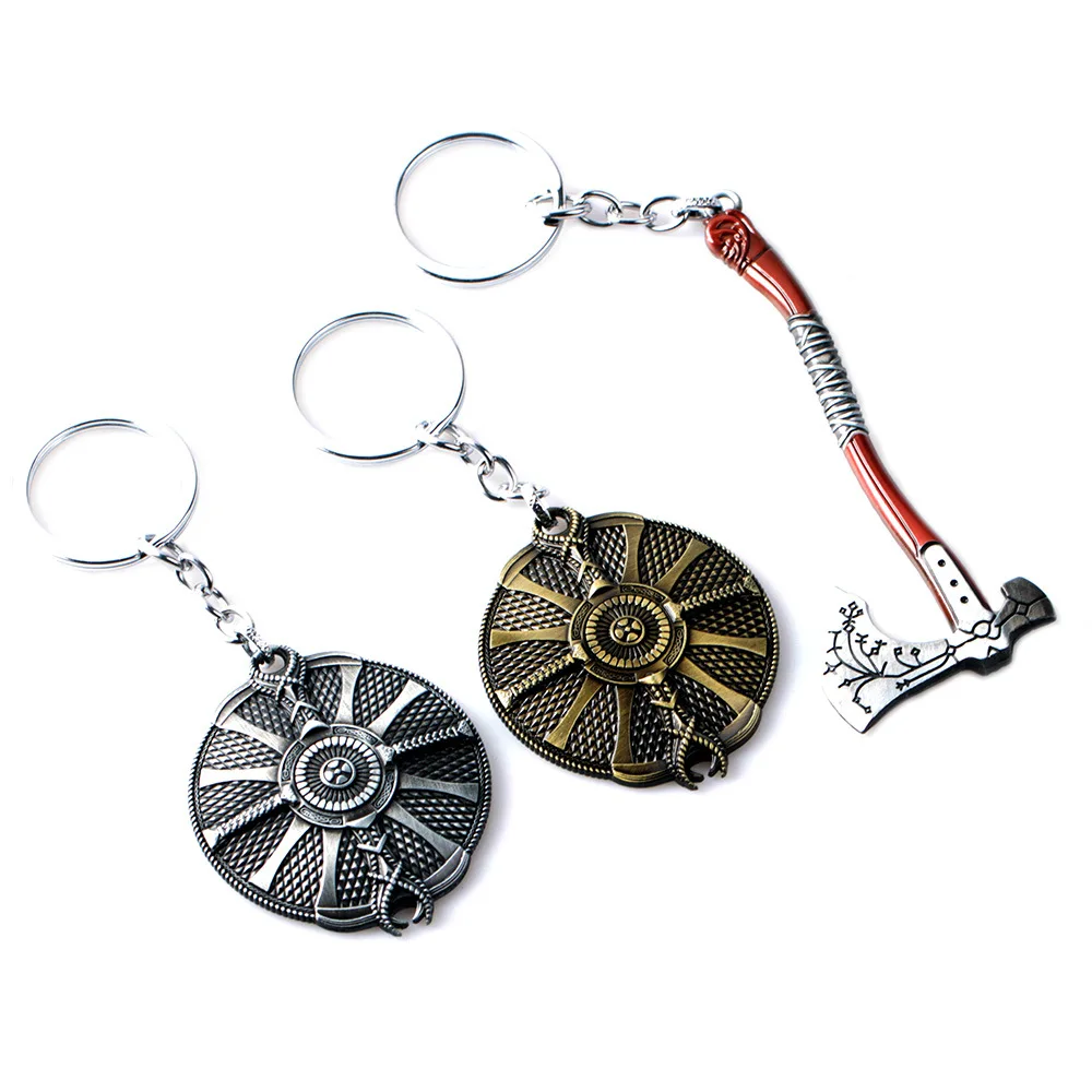 

God of War 4 Leviathan Keychain Metal Keyrings Kratos Guardian Shield Ice Axe Charm Pendant llaveros Car Keychain Game Jewelry