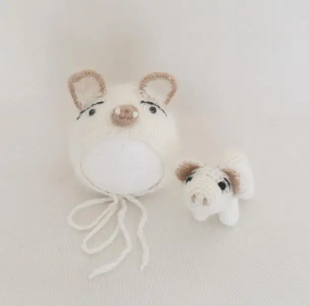 Вязаная игрушка-Кролик для новорожденных, пушистая Мягкая кукла с животными, ручная вязка, игрушка-кролик, реквизит для фотосъемки новорожденных - Цвет: Pig hat toy  2