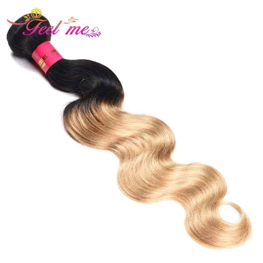 FEEL ME Body Wave One бразильские локоны Омбре пучки светлых волос 1b/27 два тона
