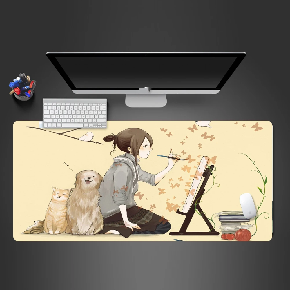 Girl And Dog Mouse Pad High Quality Rubber Mousepad Game Accessories Family Dedicated Cute To Girlfriend Mause | Компьютеры и офис