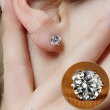 LNRRABC AAA Simple New Design Rhinestones Crystal Silver Stud Earrings Piercing Ear Studs for Women Wedding