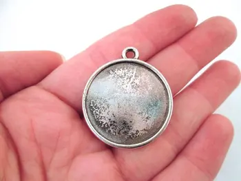 

SALE Round 27mm round pendant settings, silver plated, double sided, B108theof