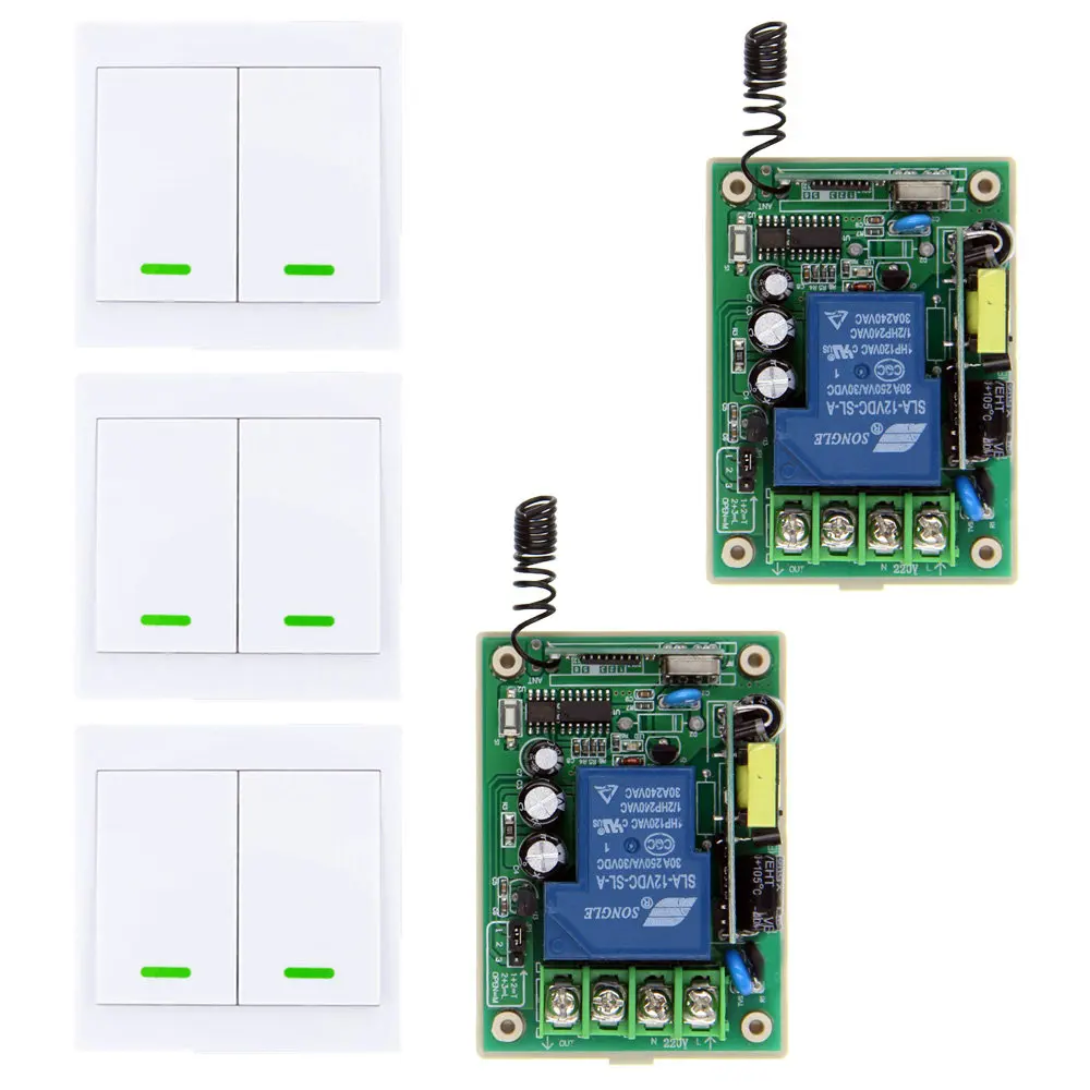 

AC 110V 220V 85-260V 30A Relay 1 CH 1CH RF Wireless Remote Control Switch System+ 2CH Wall Panel Decoration Transmitter