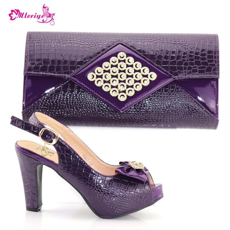 

8182-F2 Latest Purple Color Italian Matching Shoe and Bag Set for Wedding Italian Shoes with Matching Bags Nigerian Women Shoes