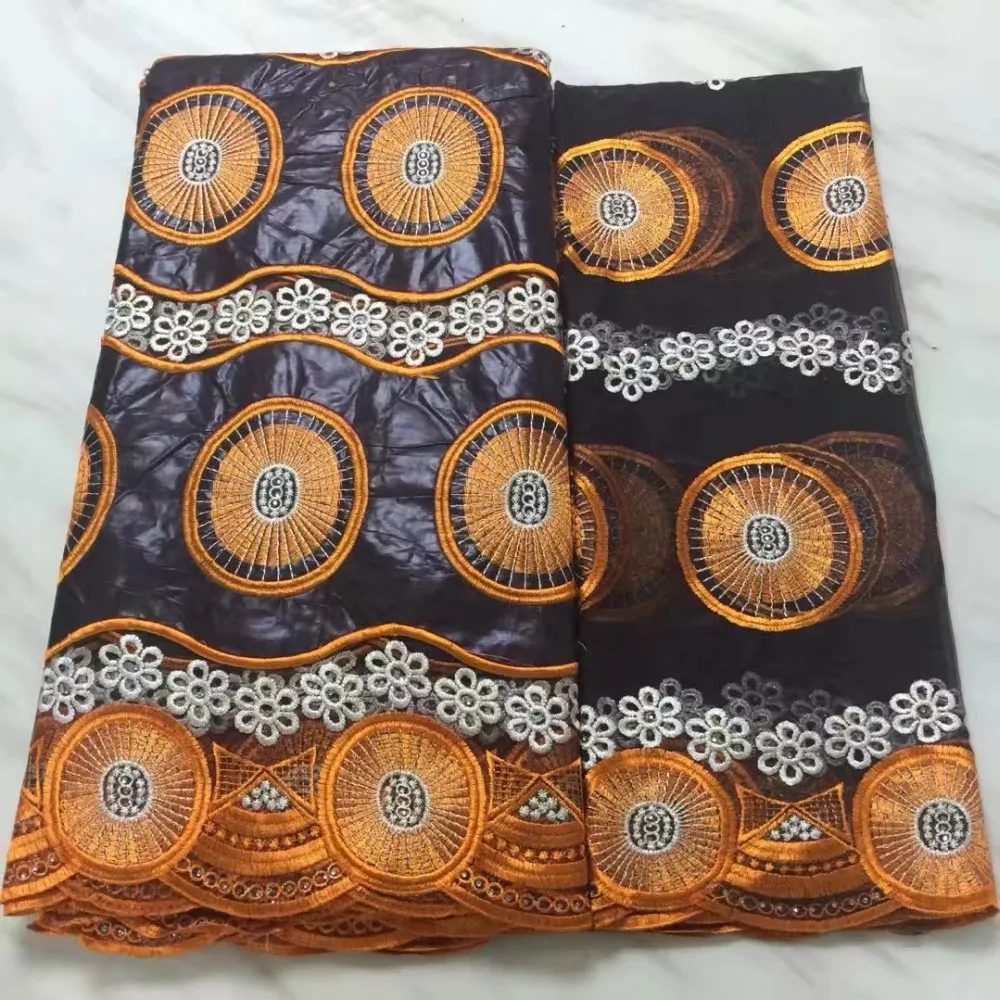 

African lace fabric 5yds bazin riche+2yds net water soluble fabrics cotton material women event beads dresses 2019 high quality