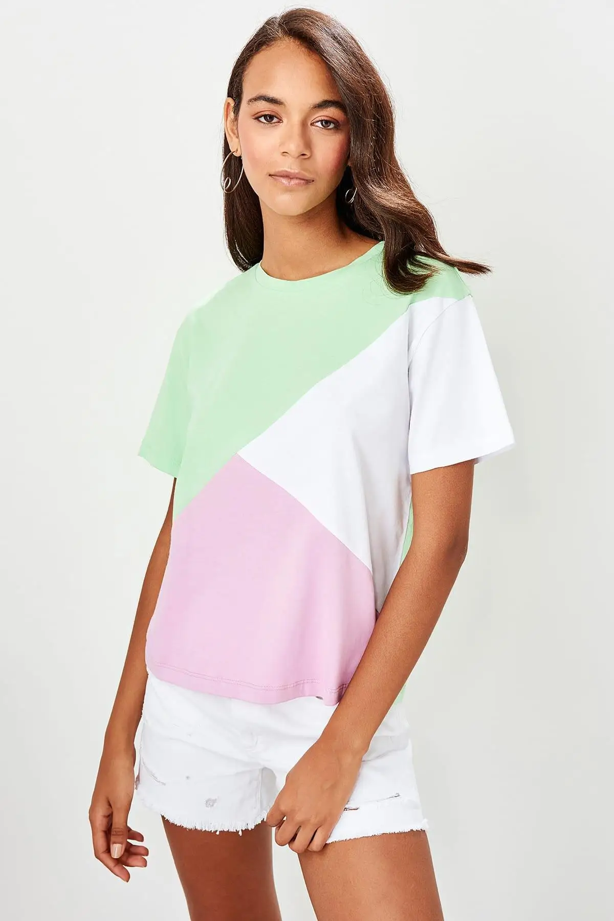 

Trendyol Multicolour Color Block Basic Knitted T-Shirts TWOSS19TS0237