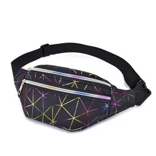 Голографическая поясная сумка для женщин, Геометрическая Складная PU Лазерная нагрудная сумка для девочек, модная повседневная сумка для путешествий, сумка для телефона, поясная сумка