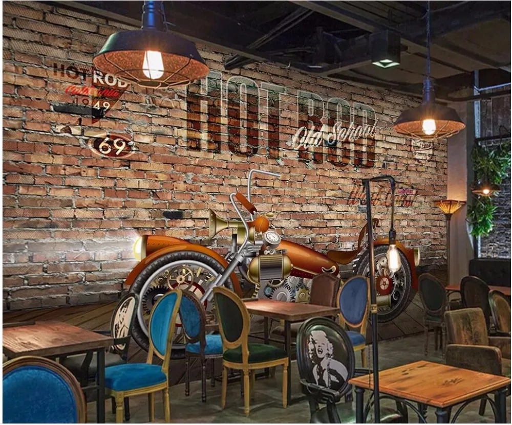 3d wallpaper custom photo mural Motorcycle racing red brick wall background living room 3d wall mural wallpaper for walls 3 d