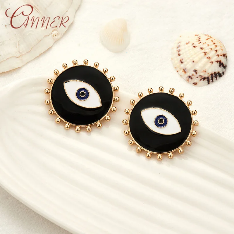 

CANNER 2019 New Fashion Stud Earrings For Women Black Dripping Oil Evil Eye Geometric Earrings Personality Trendy Ear Jewelry