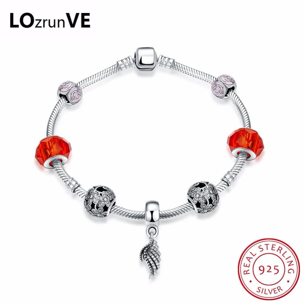 

LOZRUNVE New Brand Summer Collection Authentic 925 Sterling Silver Red Chamilia beads Charm Flower Engagement Jewelry Wholesale