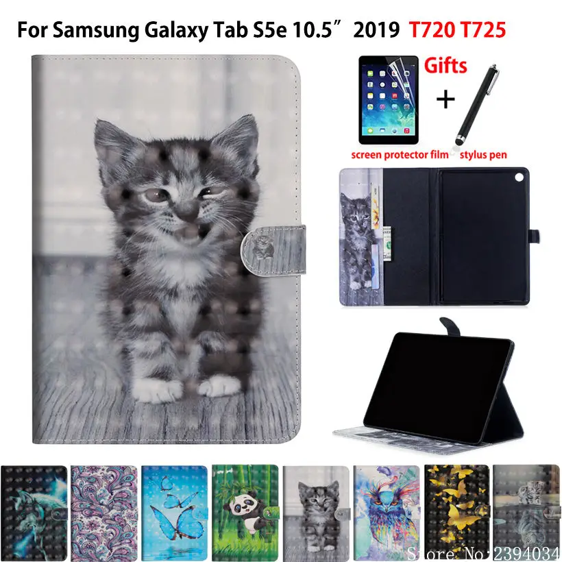 Case For Samsung galaxy tab S5e 10.5 2019 SM-T720 SM-T725 T720 T725 Cover Funda 3D Cartoon Animal painted Flip Stand Shell +Gift |