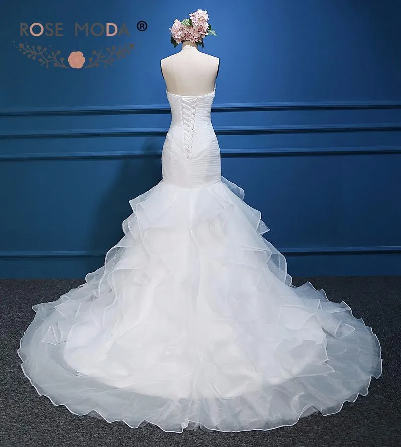 Роза Moda органзы Русалка свадебное платье Перо Свадебные платья Vestido De Noiva Sereia реальные фотографии