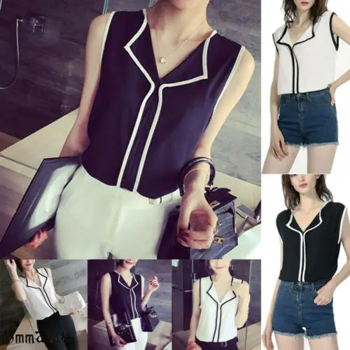 

Women Summer Blouses 2019 Fashion Sleeveless Turn Down Collar Office Shirt Chiffon Blouse Shirt Casual Tops Plus Size