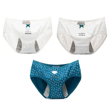 

Women Teens Girls High Waist Cotton Menstrual Sanitary Underwear Cute Cartoon Animal Fox Printed Briefs Bowknot Decor Leakproof