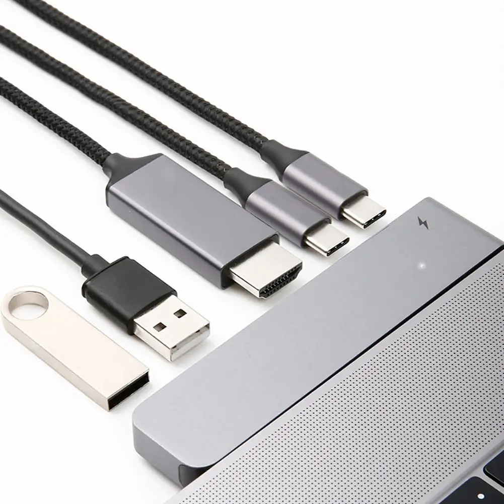 

Dual Type-C Hub Thunderbolt 3 HDMI USB 3.0 Adapter Converter for Macbook Pro