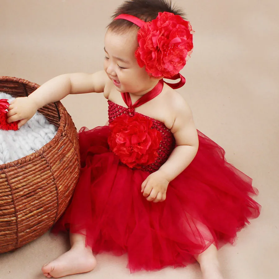 New Arrival Baby Tutu Dress with Flower Headband Handmade Infant Clothes Fancy Girls Party Dress
