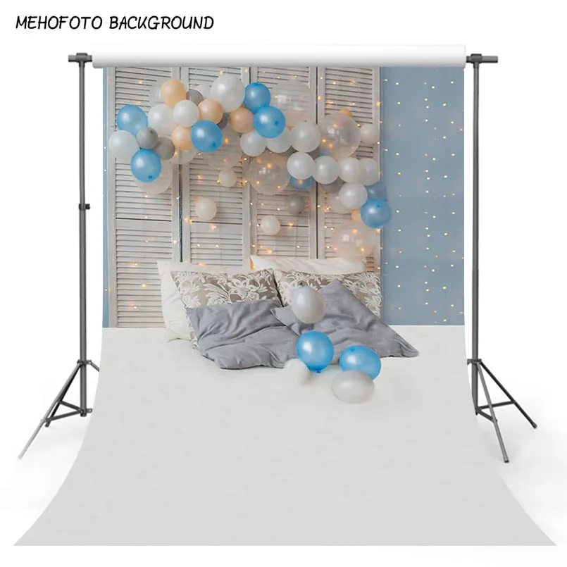 Серый синий фон для фотосъемки новорожденных белые золотые шары серый изголовье