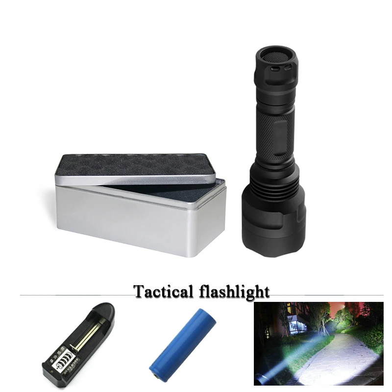 

Tail switch 1 mode tactical flashlight xml t6 waterproof 18650 charge battery led lanterna search hunting camping torch Zaklamp