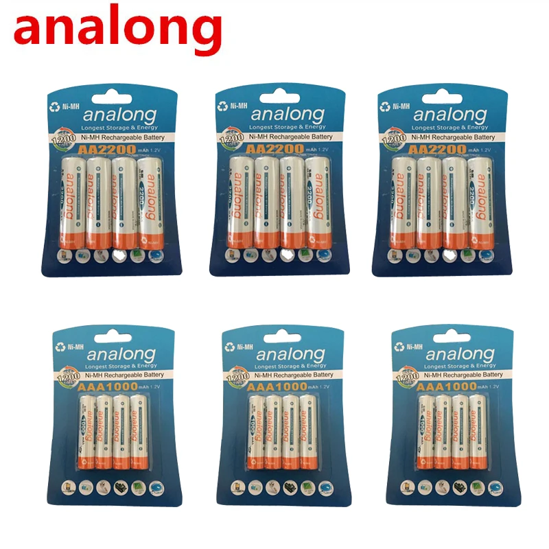 Original 12Pcs 1 2V High Capacity AA 2200mAh Batteries 12Pcs AAA 1000mAh Batteries aa aaa 3A