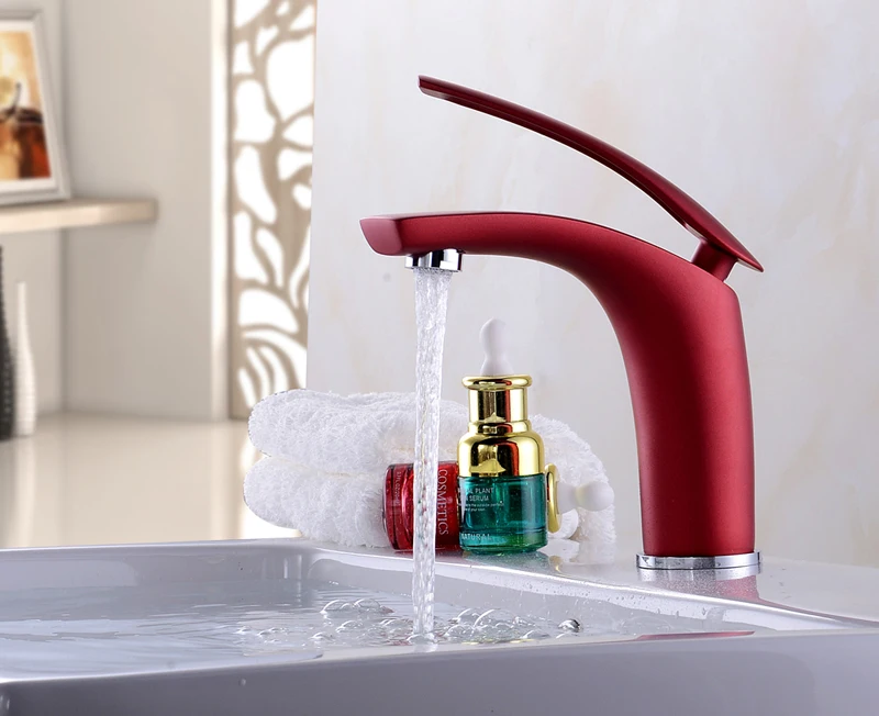 Red Bathroom Faucet Brass Basin Sink Faucet Mixer Tap Single Handle