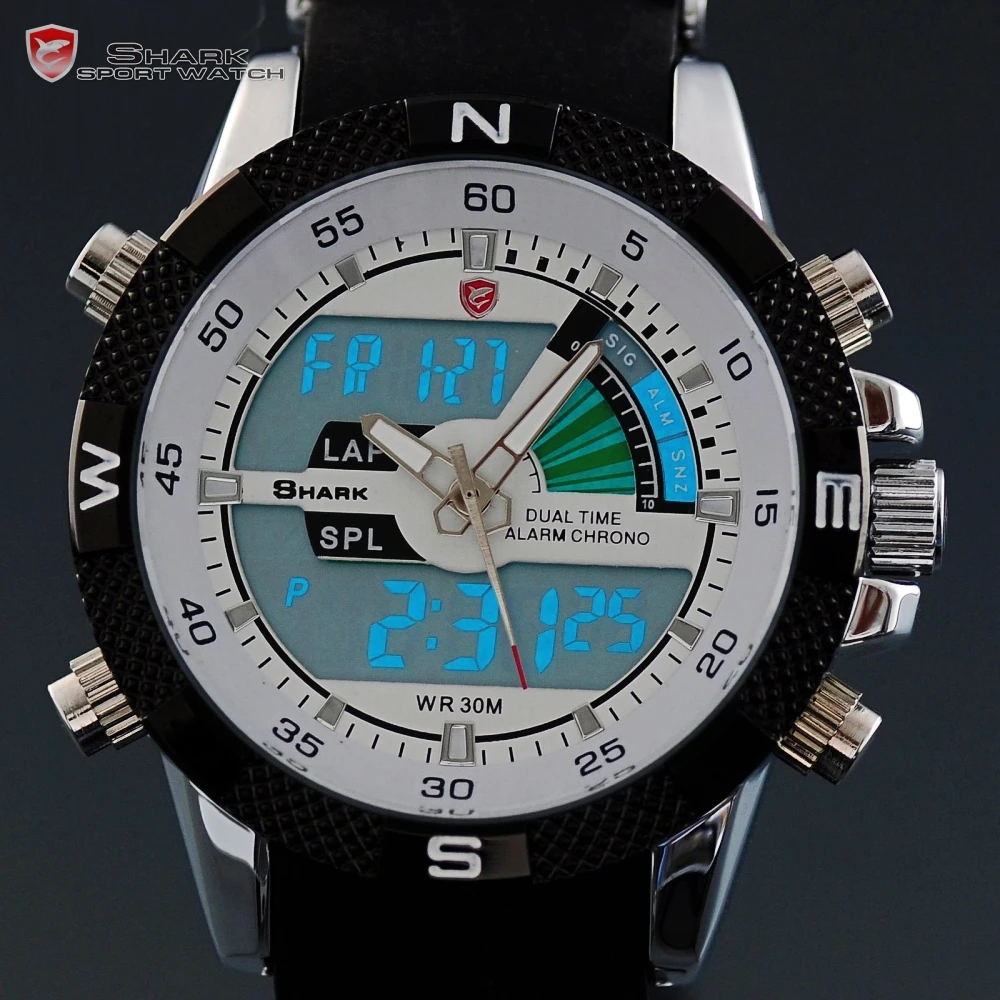 Online El Marrajo Sardinero SHARK Reloj Deportivo Blanco Digital Movimiento de Cuarzo Hora Dual Fecha Día Alarma Banda Silicona Cuarzo Abrigo Militar Regalo Reloj de Pulsera para Hombres SH041