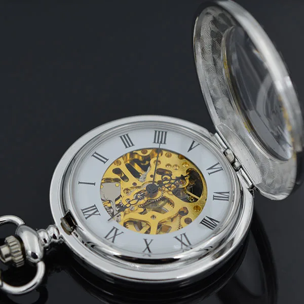Модные Серебристые Механические карманные часы скелетоны в стиле стимпанк с