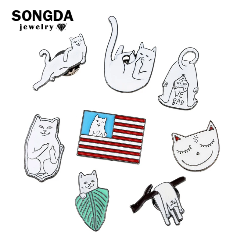 

SONGDA Harajuku 3D Funny White Cat Enamel Pin Lord Nermal Cute USA Kitten Animal Pins Brooches for Women Men Unisex Jewelry Gift