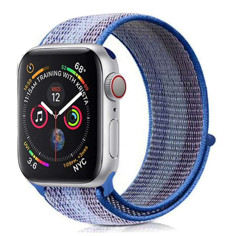 09 tahoe blue Ремешок для Apple Watch band Apple Watch 5 44мм 40мм iwatch 4 3 2 ремешок 42мм 38мм Спортивная петля Радуга Нейлоновая петля браслет ремешок для часов - Цвет ремешка: 09 tahoe blue