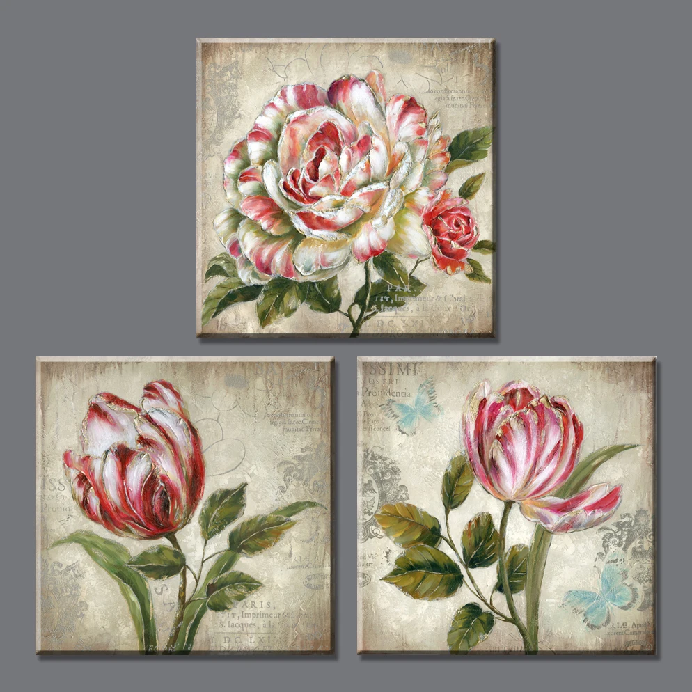 3 piece 2015 new vintage home decor flowers canvas painting Prints wall