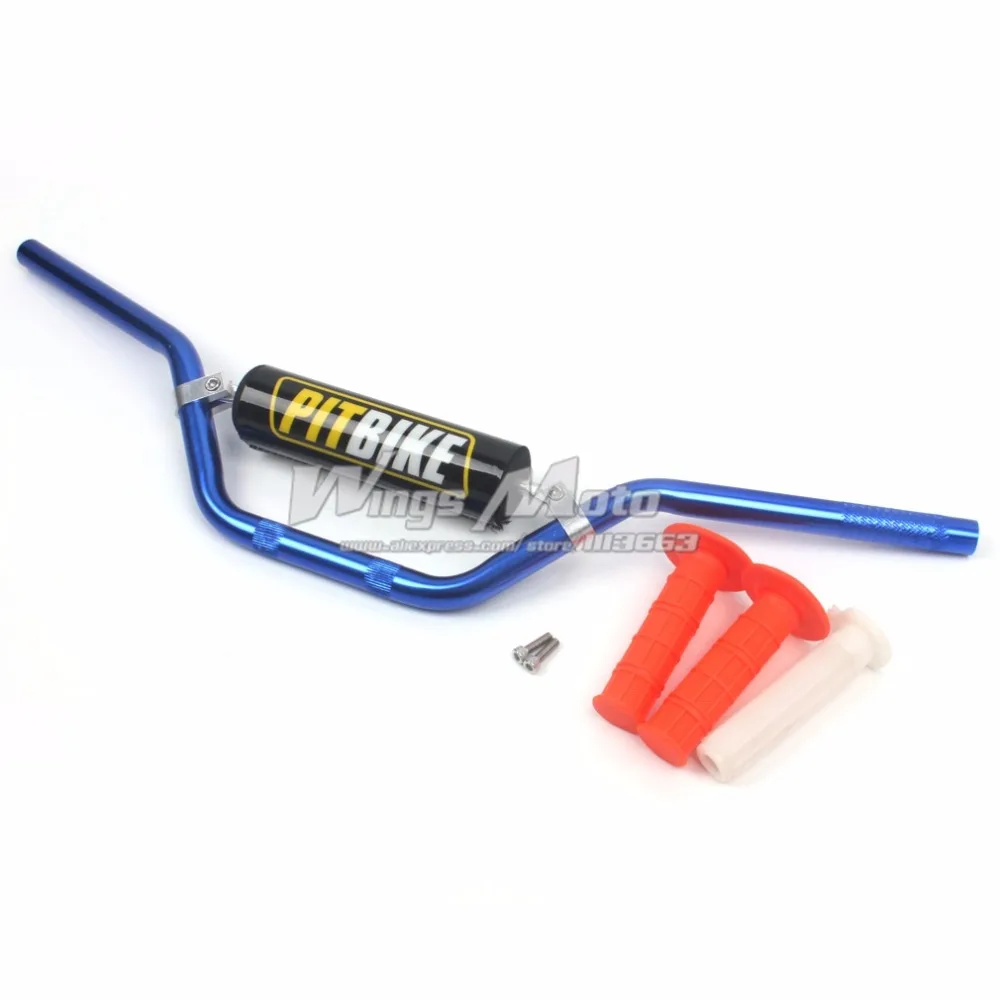 Motorcycle 7/8" 22MM Handlebar Blue Handle Bar + Foam Pad + Orange Grip