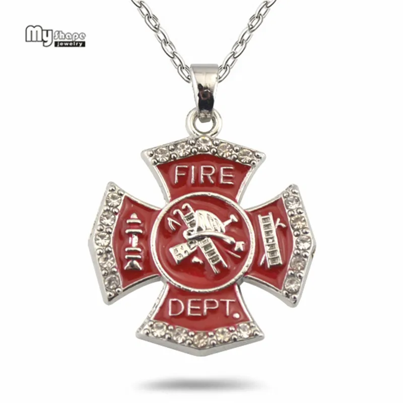 

fire dept enamel crystal necklace