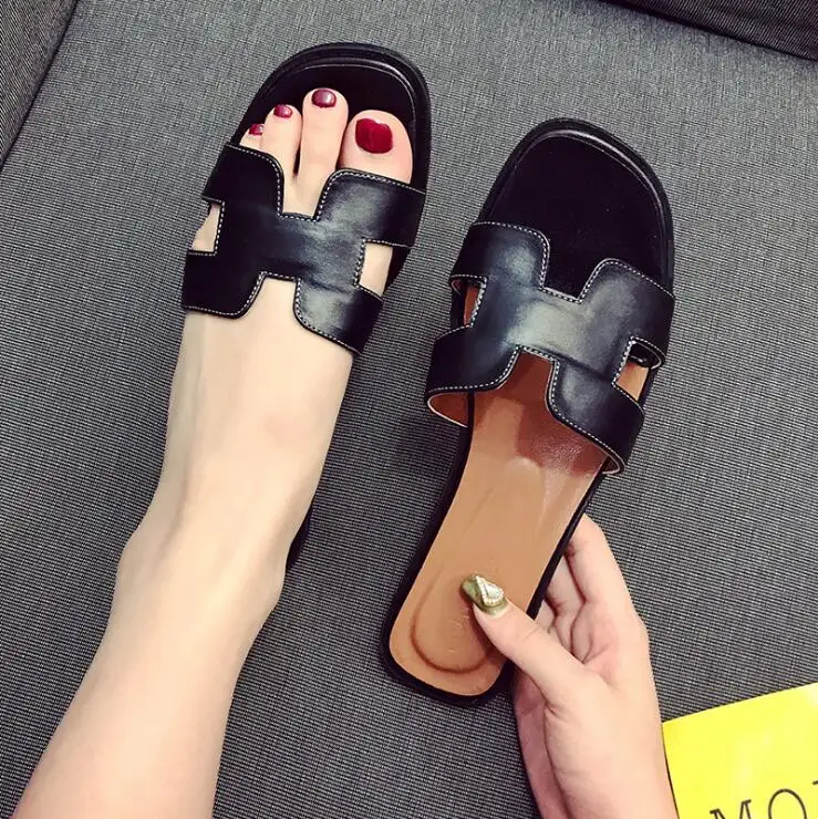 High quality Women Slippers shoes Pu leather casual women flats Flip Flops lady slippers Shoes Gladiator cozy Sandals Mujer W063 Women's Shoes
