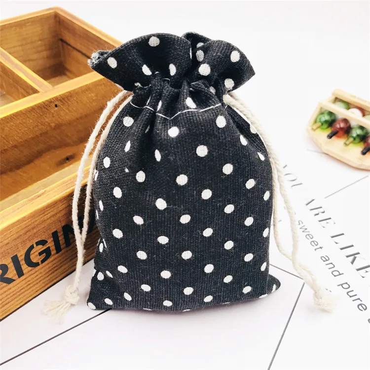 Ювелирные сумки 20 шт Горячие КИТ Печати Drawstring Хранения Подарочная сумка практичная Сумочка унисекс Cluch хозяйственные сумки Bolsa 10x14 см - Цвет: Black White Dot