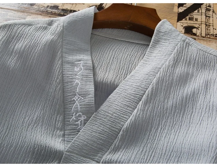 Летний хлопковый льняной Мужской комплект из 2 предметов, мужской повседневный короткий рукав с v-образным вырезом + короткая винтажная