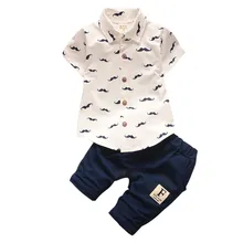 Комплект одежды для новорожденных; хлопковая одежда в рубчик; хлопковая джентльмен с модным принтом для девочек топ+ штаны, 2 предмета в комплекте, шт./компл. для маленьких мальчиков Одежда для детей