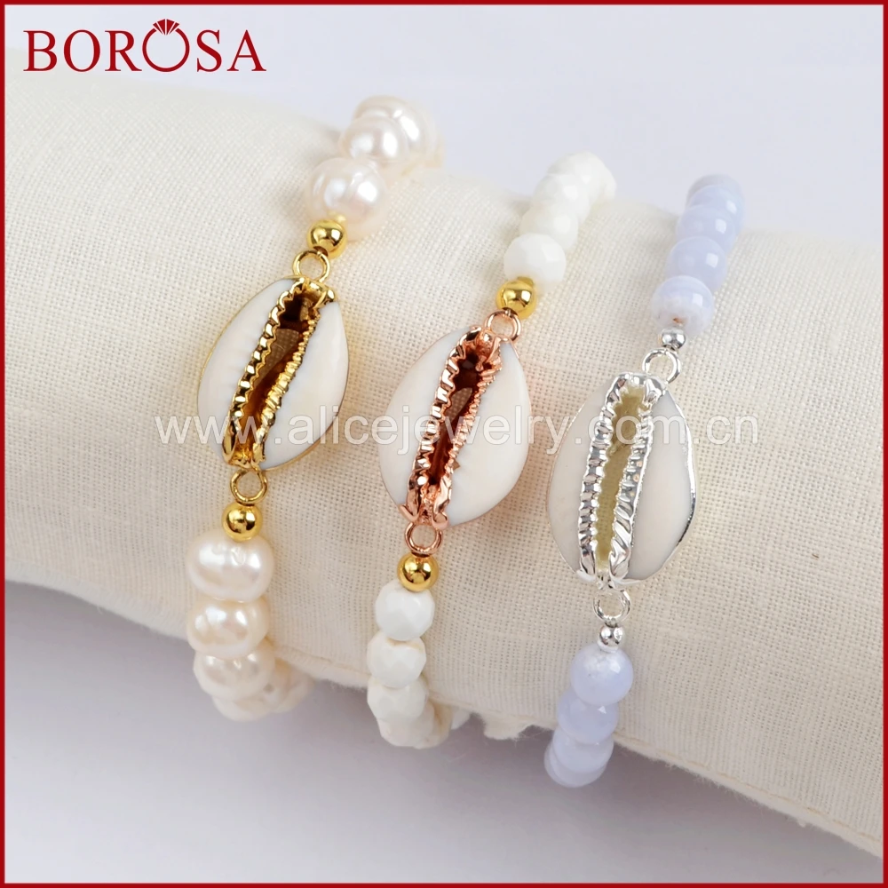 BOROSA 5 шт. раковина Каури браслеты с натуральным жемчугом бусины Howlite синие халцедоновые Бусы Браслеты с драгоценными камнями для женщин ювелирные изделия G1552