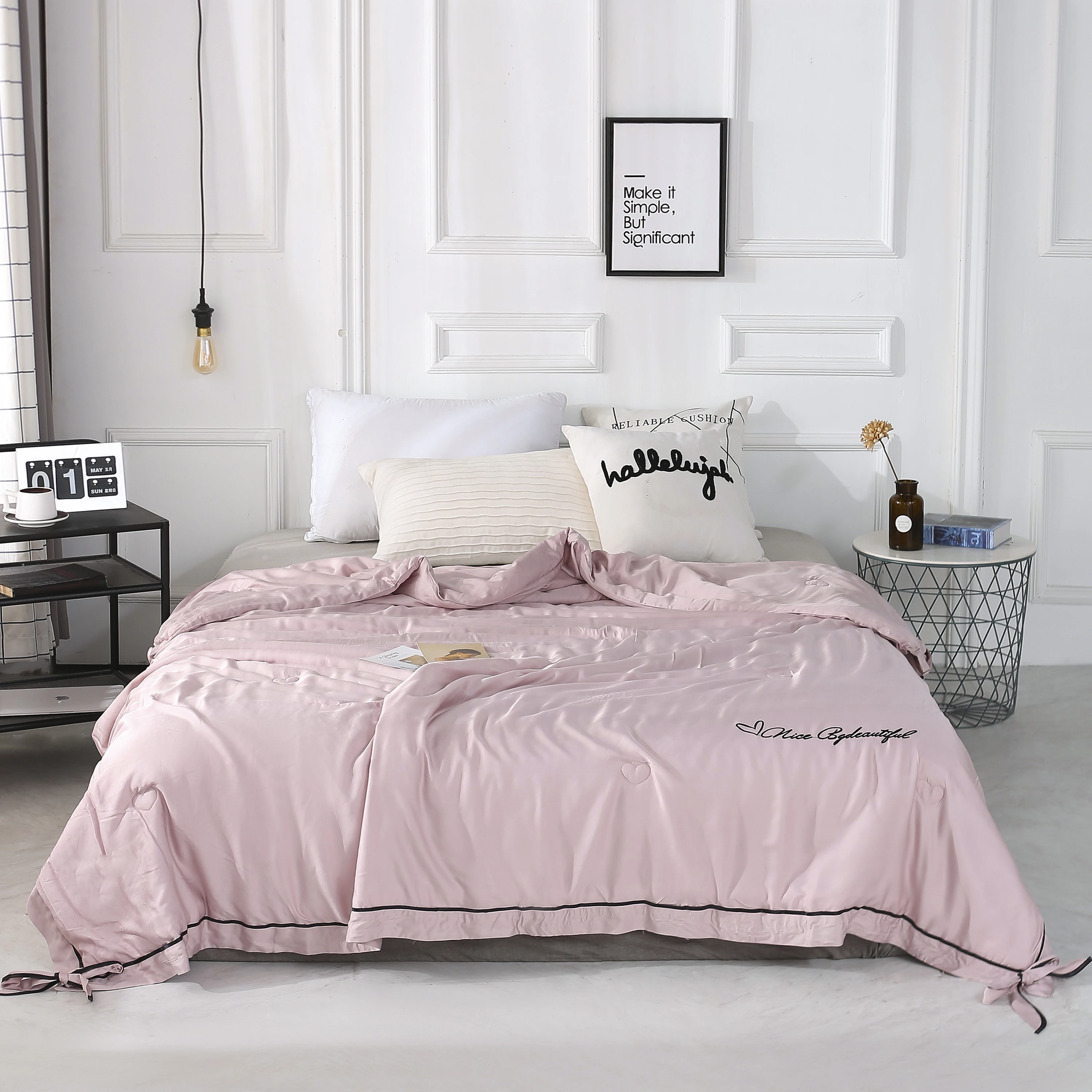 

2019 New Solid Pink Butterfly knot Bedspread Summer Quilt Tencel Blanket Comforter Bed Cover Quilting Home Textiles